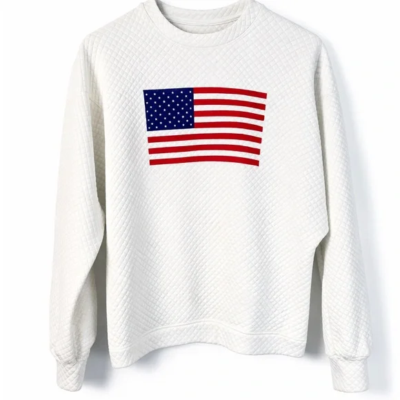 Dudley Stephens White Waffle P’town Sweatshirt with American Flag - Picture 1 of 9